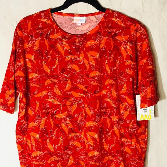 lularoe Irma tunic short sleeve red & orange paisley polyester size xxs READ new - Picture 3 of 10